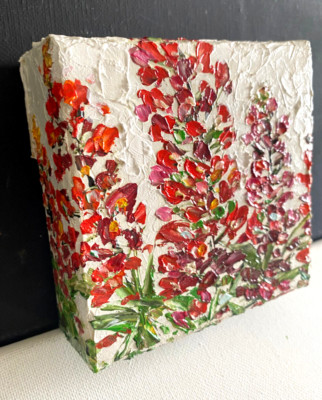 ORIGINAL OIL impasto Painting '' Red Bluebonnet'' 4''X4'' X 1.5'' by Olga Diduh.