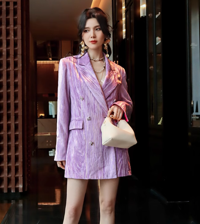 Design Retro Purple Rhinestone Velvet Suit Jacket Women's Lapel