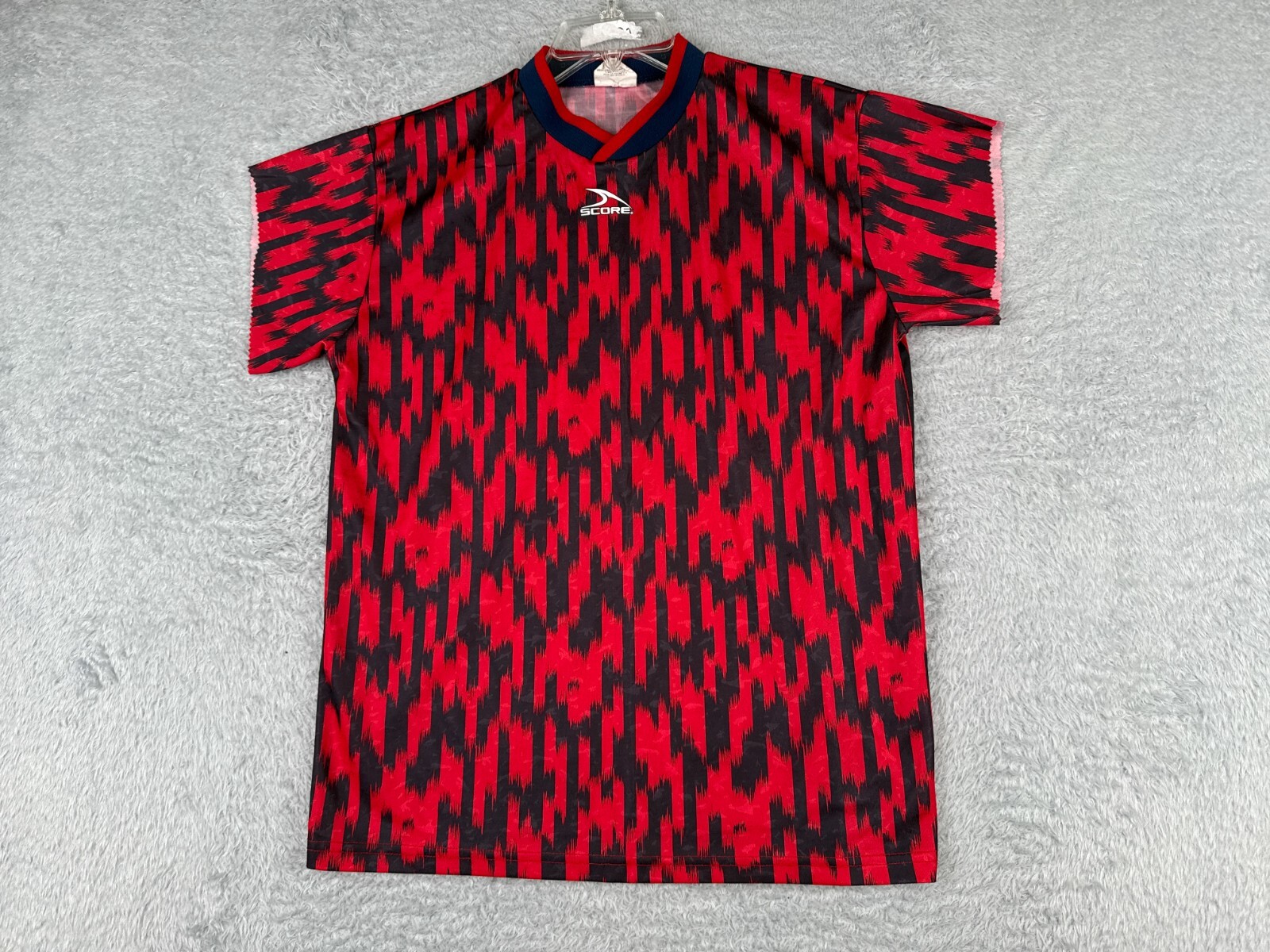 Score Soccer Jersey Adult Medium Black Red Short Sleeve V-Neck Made Mexico