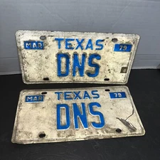 Vintage March 1979 License Plate DNS Vanity Plate Pair Set