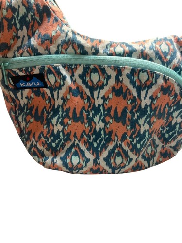 Kavu Crossbody Bag Purse Adjustable Strap Zipper Organizer Teal Orange Canvas - Picture 5 of 10
