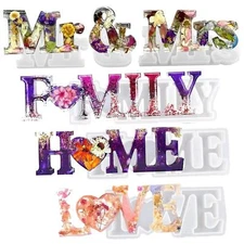 4 Pcs Letters Resin Molds Mr & Mrs Love Home Family Sign Crystal Resin Castin...
