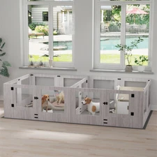 Detachable Dog Whelping Box Pet Puppy Birthing Tempered Glass Pen w/ Safe Rails