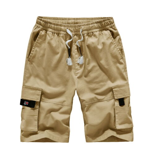Summer Men's Cotton Loose Large Size Multi-bag Casual Elastic Waist Shorts