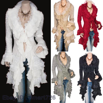 Women Medieval Gothic Punk Lace Long Sleeve Cardigan Dress Halloween Cosplay HOT