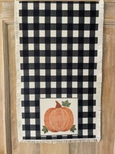 New Farmhouse Fall BLACK WHITE CHECK PUMPKIN TABLE RUNNER 48"