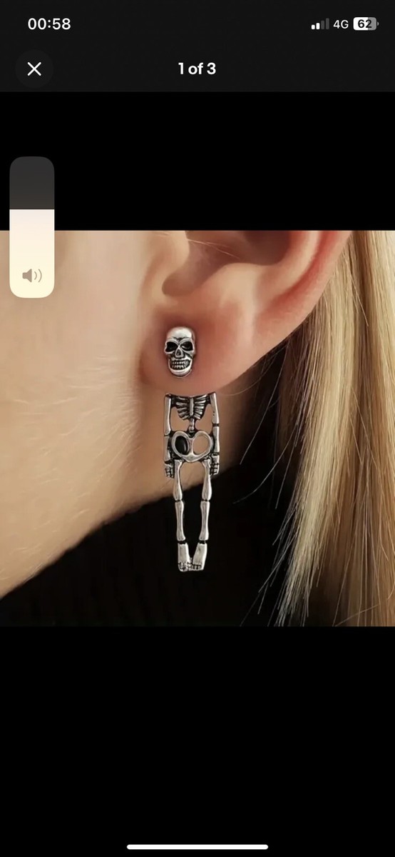 Halloween Skeleton Earrings - Gothic Dangle Skull Earrings Vintage Silver Jewelry For Women