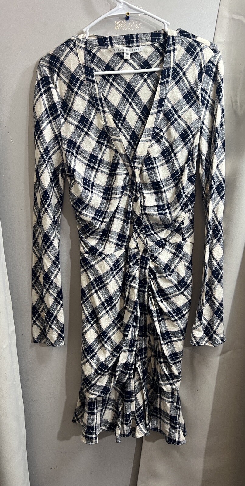 FILA ABITO donna VERONICA BARBA taglia 10 blu navy PLAID INCRESPATO con bottoni Rowe