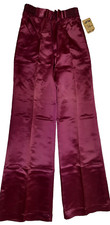 1970s Wide Leg Burgundy Satin Pants Bell Bottoms PUT ON California 26" waist NEW