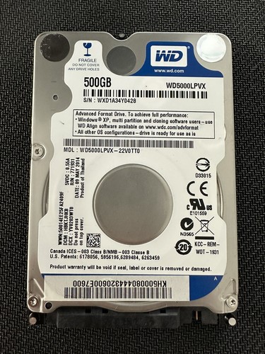 Western Digital 500GB HDD 2,5" SATA 5,4K WD5000LPVX 22V0TT0 771931