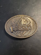 Vintage SCHLITZ BEER Belt Buckle with Globe Logo Mens Accessory