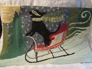 BEAUTIFUL LIORA MONNE SLEDDING DOG CHRISTMAS INDOOR/OUTDOOR SMALL RUG 20" X 30" 