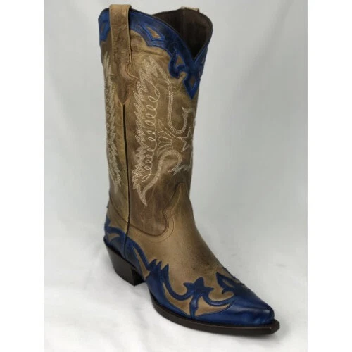 Bottes de Cuir Hommes Go West Juarez Honey Bleu Western Boots - Photo 4/4