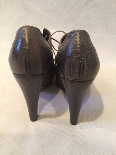 ROCCO P. Ladies Tie Leather Oxford High Heel-Croc Embossed-Size 37- US 6.5-BR/BL - Picture 3 of 4