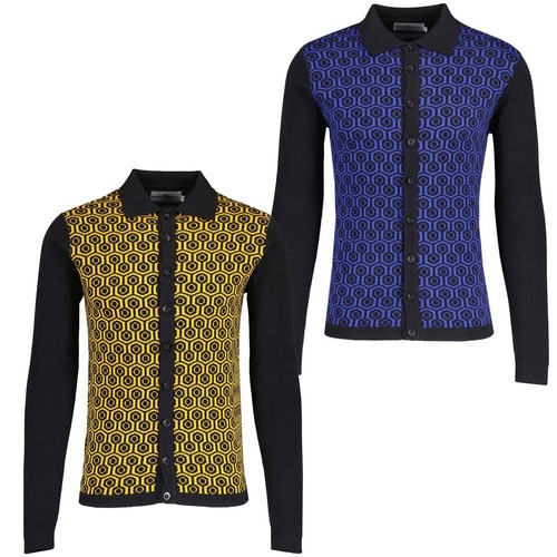 MENS RETRO MOD 60s 70s 80s HONEYCOMB POLO CARDIGAN MADCAP ENGLAND Overlook MC174 - Picture 1 of 16