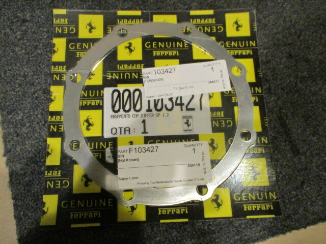 Ferrari 365,512,Testarossa - Spacer 1.2mm For Gearbox Cover - P/N 103427