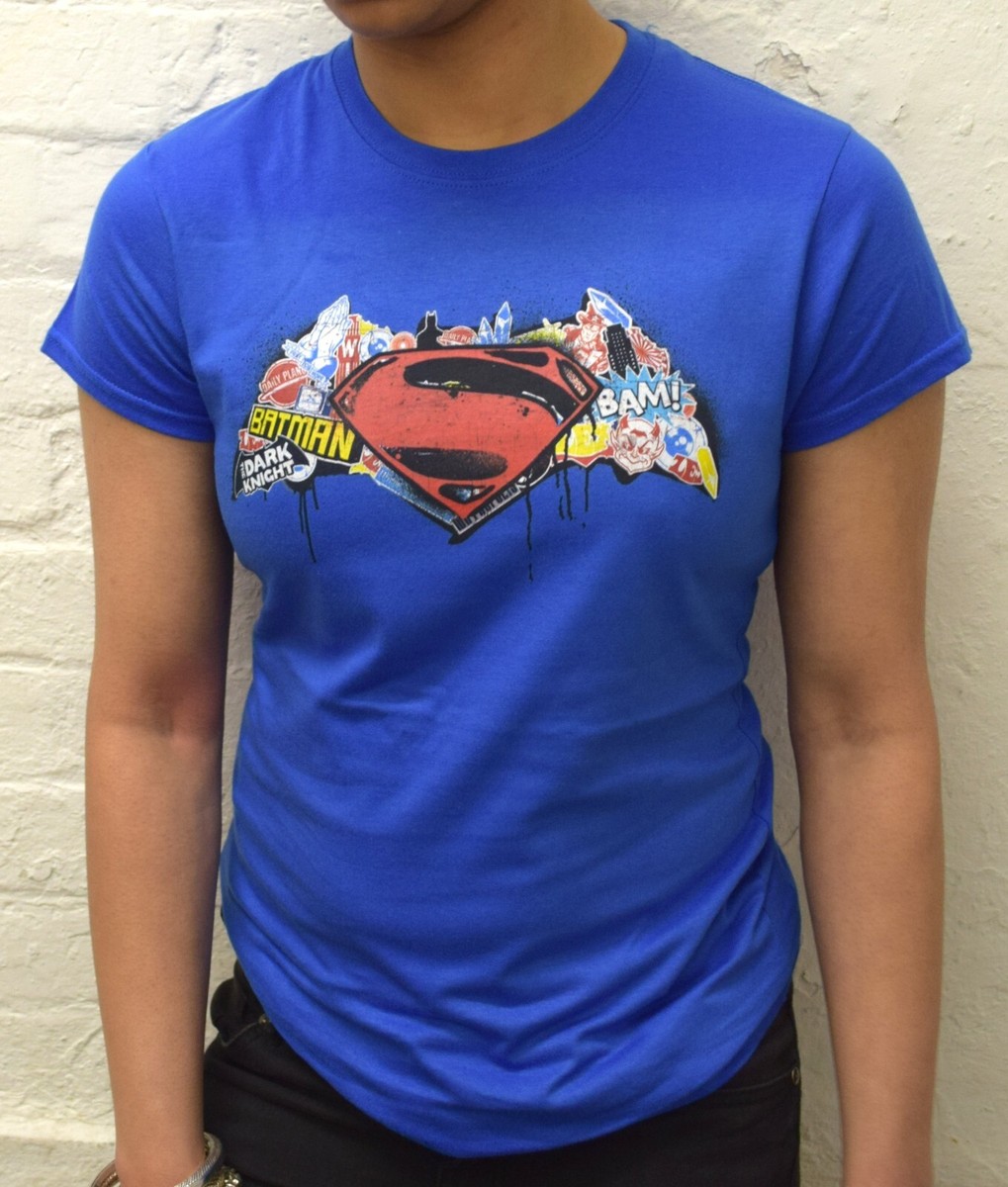DC Comics Batman V Superman Logo Stencil Official Womens SKINNY FIT T-shirt  Blue