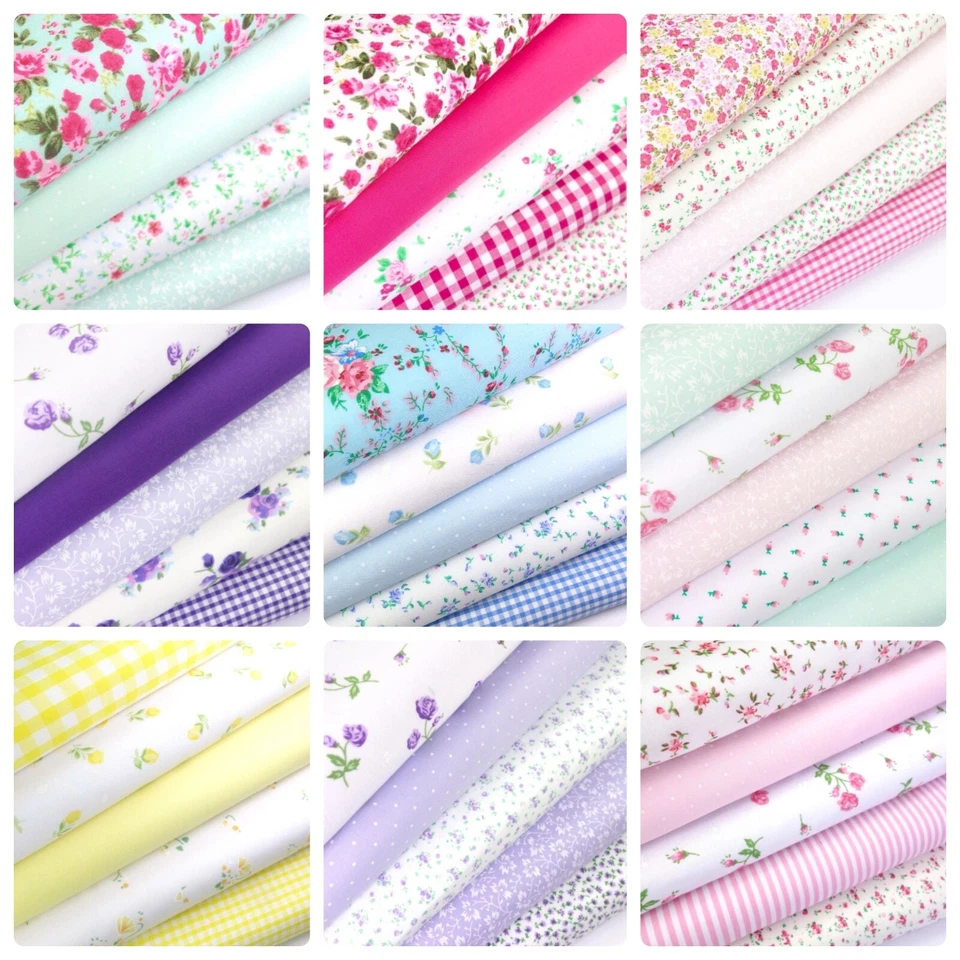 Fabric Bundles Fat Quarters Polycotton Vintage Rose Gingham Spotty Craft Sewing