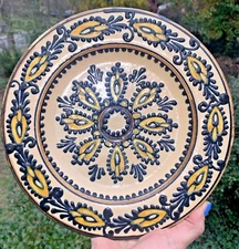 Folk Art Decorative Plate Slip Impasto 10" Red Clay Signed