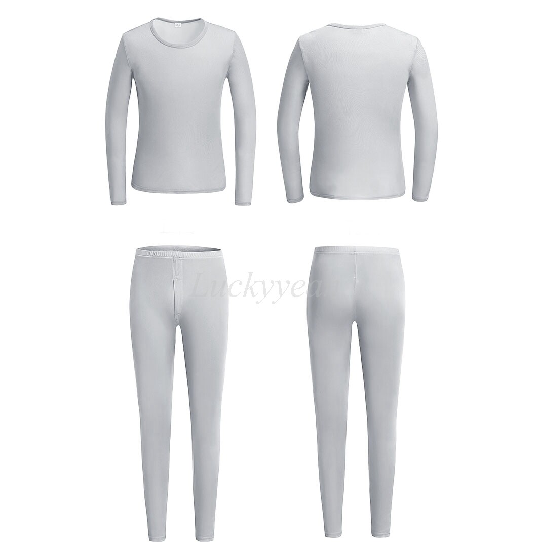 Mens Silk Thermal Long Johns Round Neck Top&Bottom Underwear Set Base