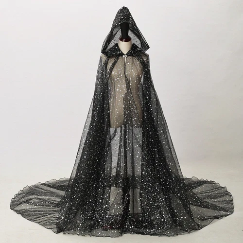 Damen Herren Netz Cape mit Kapuze glänzend Umhang Top Halloween Party Kostüm Umhang - Bild 4 von 19