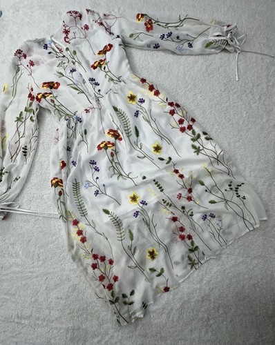 Chelsea28 White Embroidered Floral Sheer Midi Dress Womens Medium Fairy Coquette - Picture 18 of 23