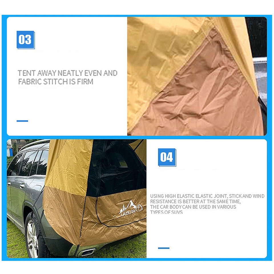 Tailgate Awning Tent for SUV Truck w/ UV Rain Protection & Mosquito Net Screen - Image 3 of 4