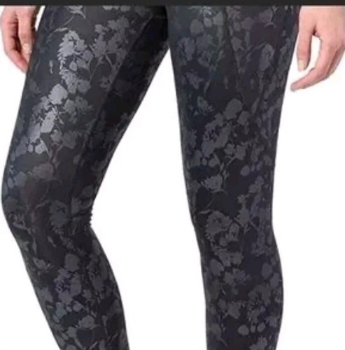 Yogalicious Black Floral Leggings Women Sz Large Yoga Pants Gym Side Pockets - Picture 7 of 7