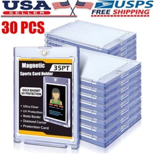 25/30 PACK Magnetic Trading Sports Card Holders 35pt One-Touch UV Protection