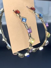 Rhinestone Multicolor Hoop Gold Tone Earrings Geometric Square & Diamond Shape