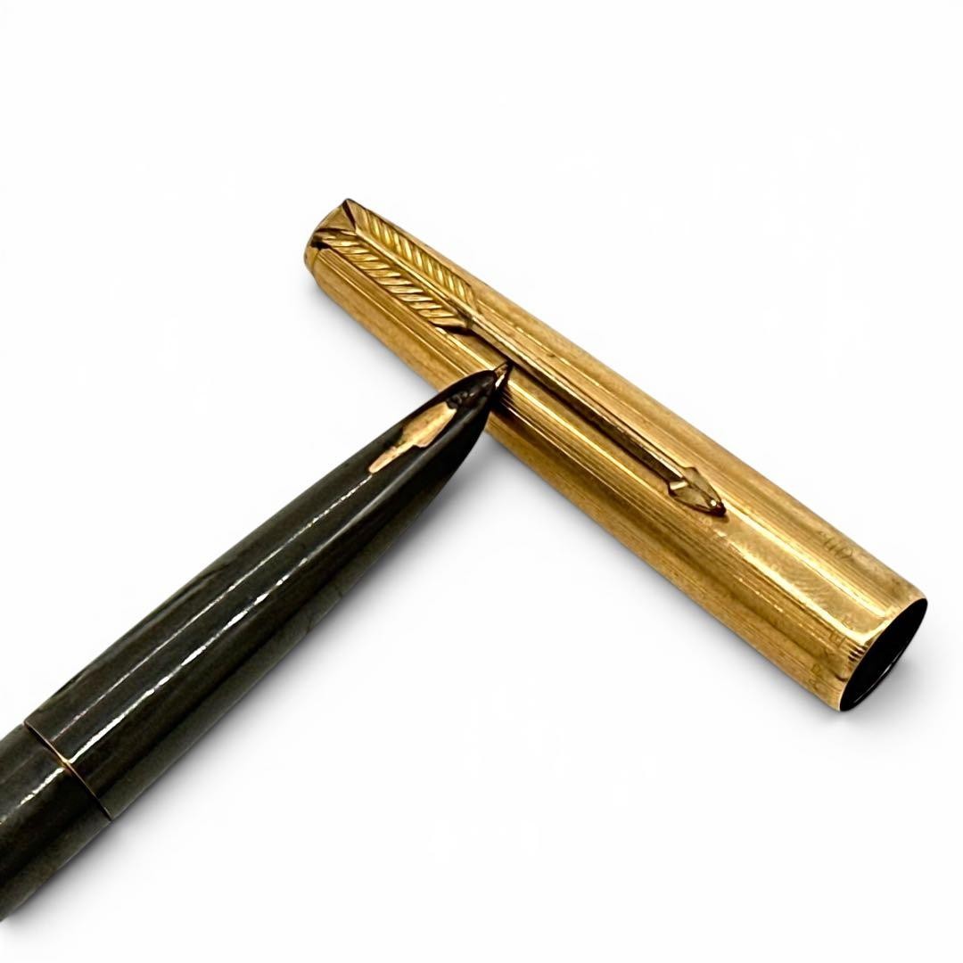 Parker 61 Fountain Pen 12K Gold Nib Black Metal Used Japan Writing Instrument