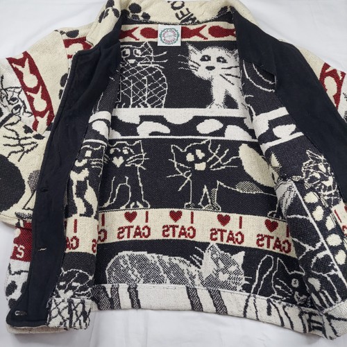 Vintage Women's Sugar Street Weavers I LOVE CATS Cardigan Tapestry Jacket Kitten - Picture 4 of 11