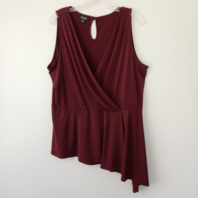 Simply Emma Top Women's 3X Burgundy Asymmetrical Gathered Peplum Holiday Evening