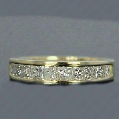 1.50Ct Princess Cut Lab Created Diamond Prong Design Band 14k Yellow Gold Plated - image 1 of 4
