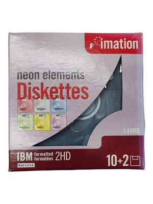 Imation 10 +2  (12)  Pack Neon Diskettes 2HD 3.5  1.44 MB IBM Floppy Disk sealed