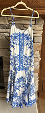 ADELYN RAE Rhegan V-Neck Midi Slip Dress Flowy Blue White Size Medium NEW