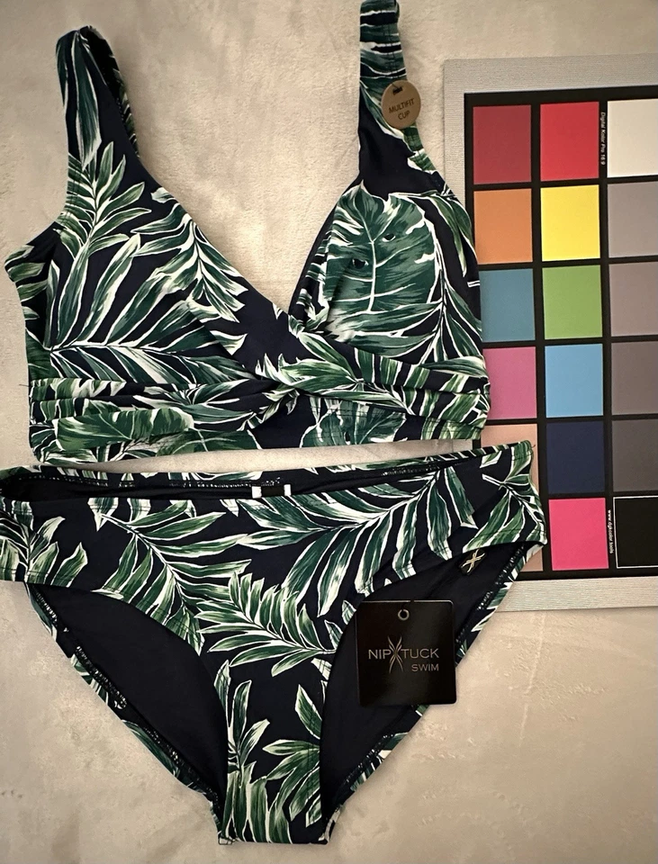 Nip Tuck Brand New Bikini Set Black Green Tropical Style NN2183TQN Size 6 NWTS - Image 3 of 4