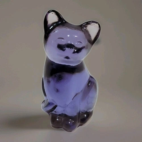 Fenton Glass Purple Amethyst Miniature Kitten Cat Figurine Vintage