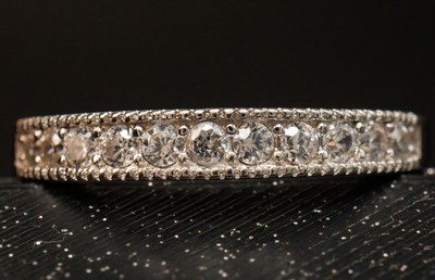 Size 8 Milgrain Textured Deco Style Cubic Zirconia Band Sterling Silver Ring