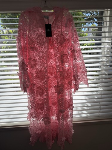 Marielle Almelo Women's Estelle Long Sleeve Lace Dress Pink New w/ Tags