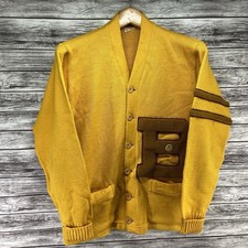Vintage Peacock Sand Knitwear Cardigan Mens 44 Yellow Varsity Football 50s