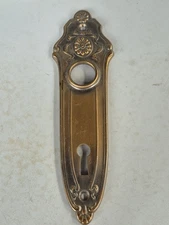 Vintage Stamped Brass Door Back Plate Escutcheon 