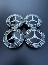 4PCS Mercedes Benz LOG Wheel Center Hub Caps 75mm Dark Black Logo Badge Emblem