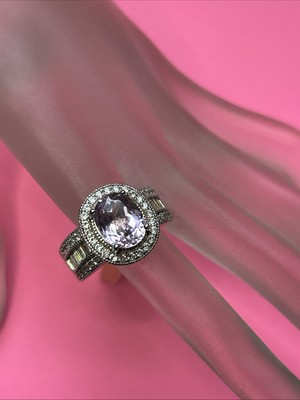 Martha Rocha Kunzite White Zircon Halo Ring Sterling Silver Sz9 6.42 Ctw