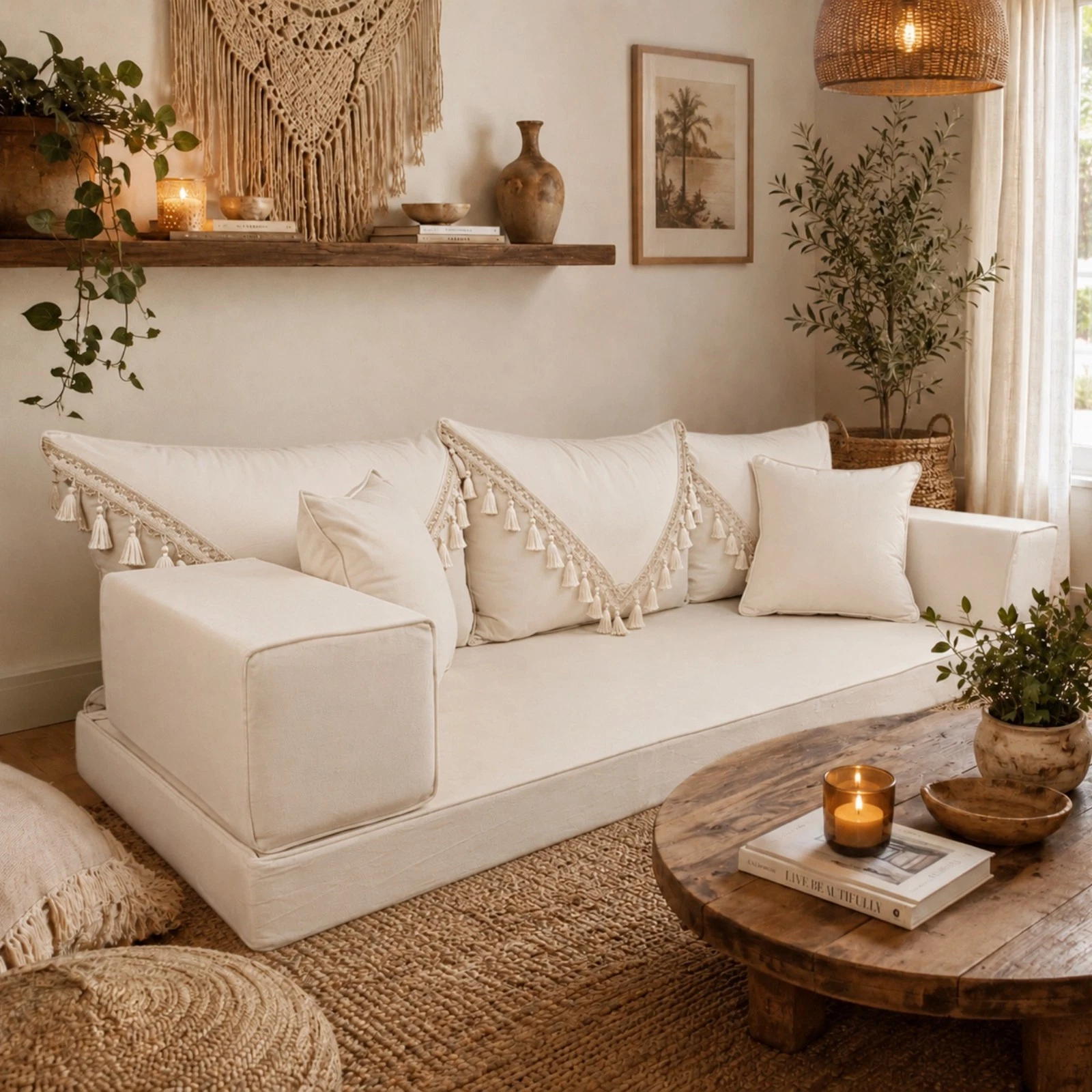 Arabic Majlis Sofa | Bohemian Lounge Seating Floor Bed | Velvet Floor Sofa Set
Opens in a new window