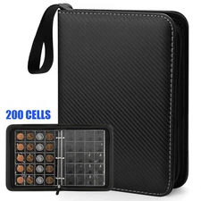 Portable 200 Pocket Collection Binder w/ Zipper PU Leather Flip Album for Coins