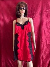 CACIQUE RED SATIN SIDE SHEER PANELS LACE TRIM BABYDOLL SZ 22/24