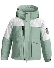 Boy's Ski Winter Coat - Lightweight Insulated Waterproof 8 Bean Green White