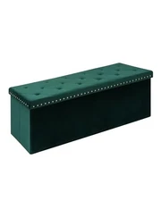 Velvet Storage Ottoman Bench, 43.3" Upholstered Tufted Ottoman with Green