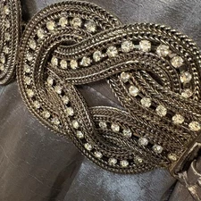 Gorgeous Alex Evenings Sz. 12 Silver Long Gown Special Occasion Bling Belt Tulle